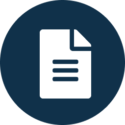 White document icon with text lines inside a dark blue circle.